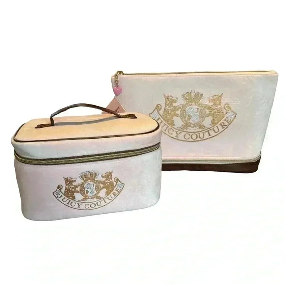 Juicy Couture Cosmetic Makeup Travel Bag Bundle Pink Velour NWT - Picture 2 of 7